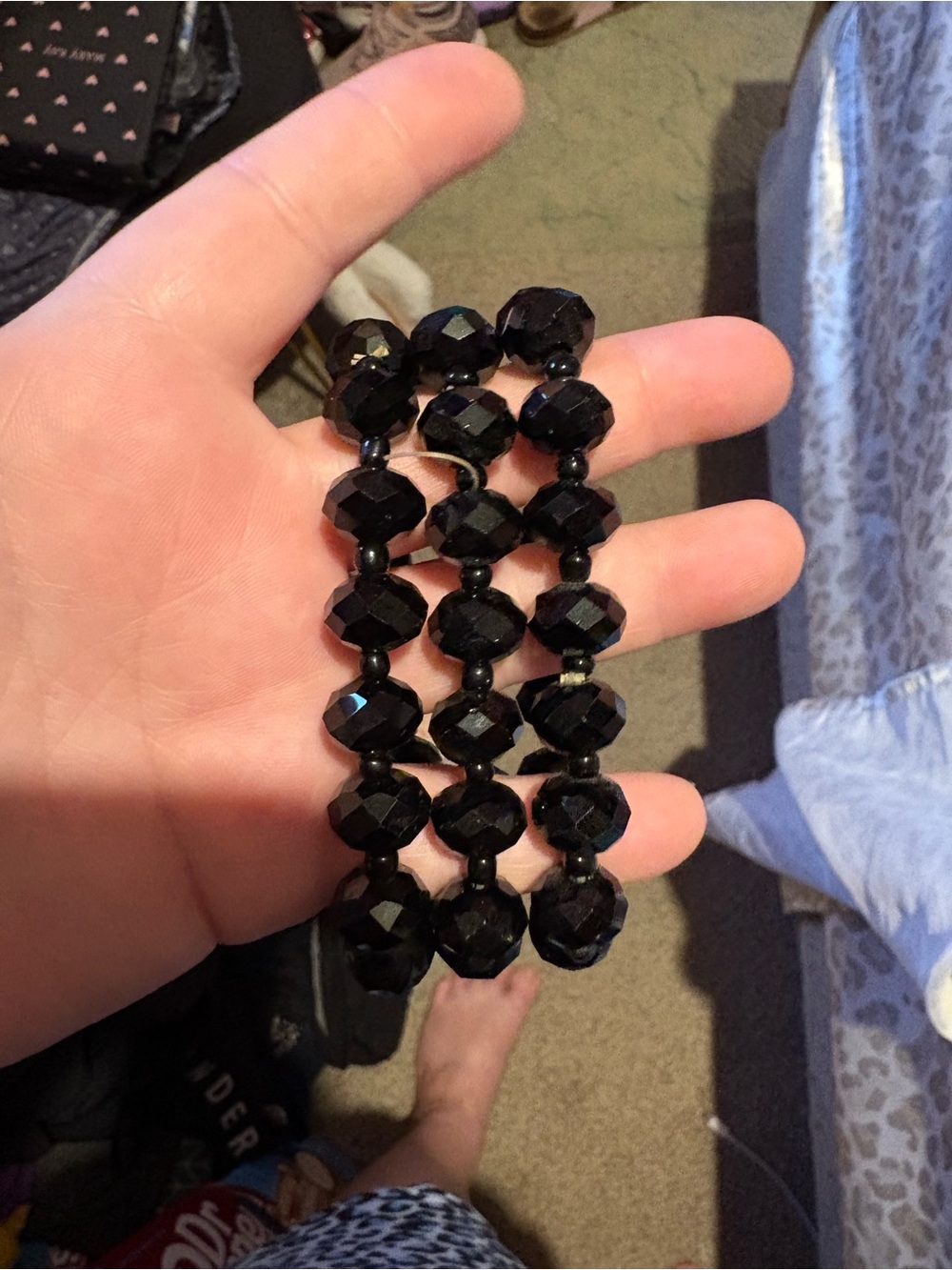 Black Faceted Beaded Stretch Bracelets